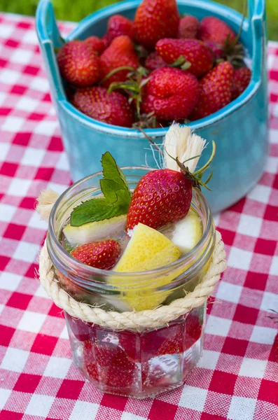 Nane ile ev yapımı çilekli limonata. — Stok fotoğraf