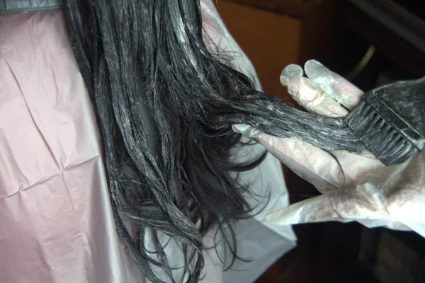 Coloração do cabelo em um salão de beleza — Fotografia de Stock
