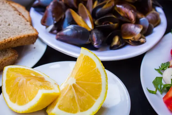 맛 있는 요리 홍합 — 스톡 사진