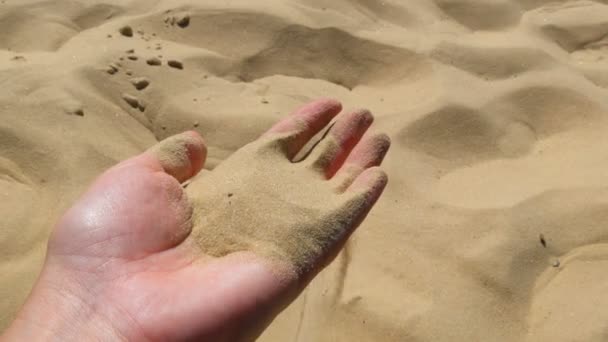 Fine crumbly sand of the ancient Sarmatian Sea in female hands — Stock Video