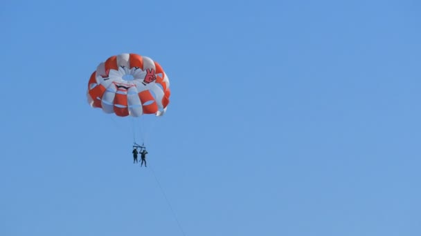As pessoas estão descansando voando sobre parasailing no céu, atividades ao ar livre — Vídeo de Stock