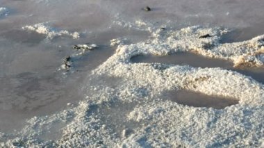 Ukrayna 'nın Kherson bölgesindeki tuz gölü çıkarma fabrikasında beyaz tuzlu kabuk.