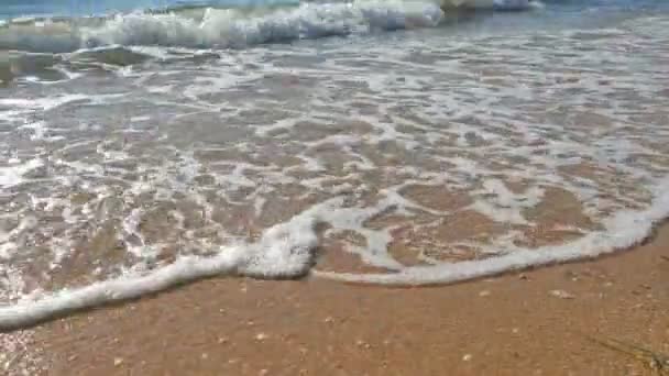 Θαλάσσια κύματα, άμμος στις ακτές της Αζοφικής Θάλασσας, καλοκαιρινή μέρα, χαλαρώστε έννοια — Αρχείο Βίντεο