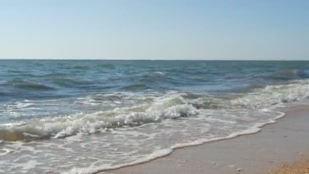 Havsvågor, sand vid Azovska havets kust, sommardag, relax koncept — Stockvideo