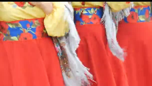 Folk art collective in ethnic Ukrainian national costumes cheerfully sing folk songs and dance — Stock Video