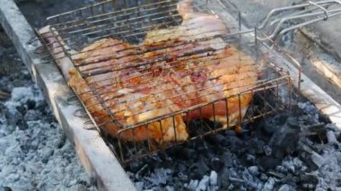 Yaz pikniğinde baharatlı ızgara tavuk tabakası ya da tapaka.