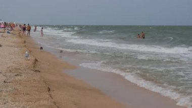 Ukrayna 'nın Azov Denizi kıyısında köpüklü güçlü dalgalar