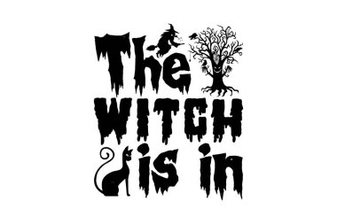 Cadı - Cadılar Bayramı t-shirt tasarımı, beyaz arkaplanda izole edilmiş el çizimi harfleri, Kaligrafi grafik tasarım tipografi unsuru, el yazısı vektör işareti, svg