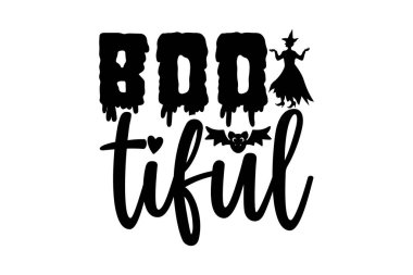 Boo tiful - Halloween t-shirt tasarımı, beyaz arkaplanda izole edilmiş el çizimi harfleri, Kaligrafi grafik tasarım ögesi, el yazısı vektör işareti, svg