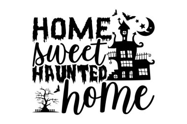 Ev yapımı perili ev - Cadılar Bayramı gömleği tasarımı, beyaz arkaplanda izole edilmiş el yazısı harfi, kaligrafi grafik tasarım tipografi unsuru, el yazısı vektör işareti, svg