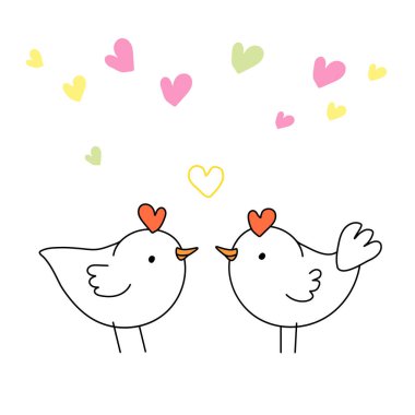 Valentine 'ın romantik karalama vektör çizimi. Beyaz arka planda izole edilmiş birbirine aşık iki beyaz kuş. Aşk sembolü. Kart, poster, dekor için kullanılabilir.