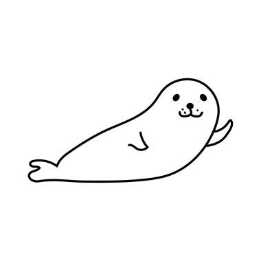 Vektör el, beyaz arkaplanda izole edilmiş kürk fok ana hatlı karalama simgesi çizdi. Okyanus hayvanı çizimi.