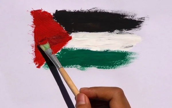 Peinture Pinceau Drapeau Palestinien Sur Fond Papier Blanc Mise Point — Photo