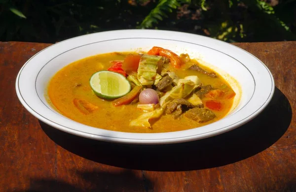 Caril Veado Prato Branco Comida Tradicional Servida Restaurante Gunung Kidul — Fotografia de Stock