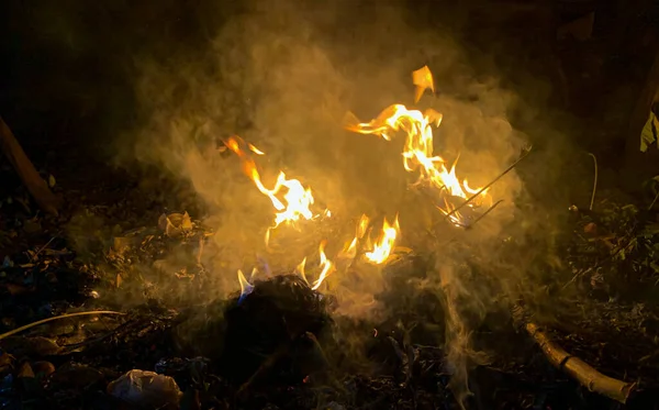 Wood Garbage Fire Illegal Burning Out Garden Forest Fire Concept — Stock Photo, Image