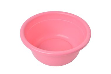 Beyaz arka planda pembe tabağın üst görüntüsü. Saklama kabı markası.