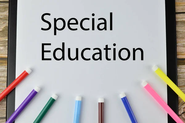 Colorful pen colors over white background written with SPECIAL EDUCATION