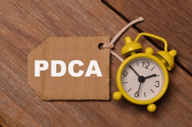 PDCA ile yazılmış saat ve not üst görünümü Plan Kontrol Eylemi veya Plan Kontrol Ayarlama