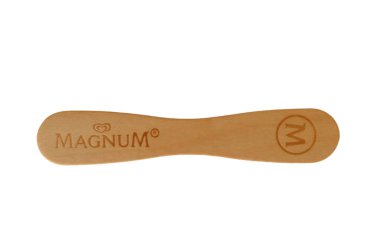 Klang,Malaysia: April 24, 2021: An ice cream stick isolated on a white background. Magnum brand. clipart