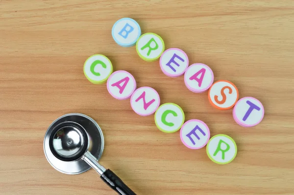 Estetoscopio Letras Del Alfabeto Con Texto Breast Cancer Imagen Conceptual — Foto de Stock