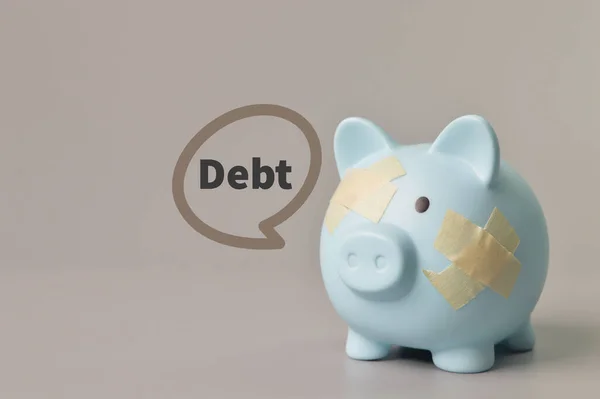 Piggy Bank Band Aids Text Debt Copy Space — Stock Photo, Image
