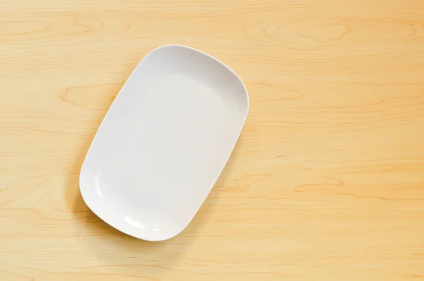 Top View Empty White Plate Wooden Table — Stock Photo, Image