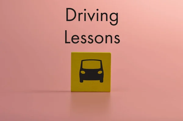 Car Symbol Wooden Block Text Driving Lessons — 스톡 사진