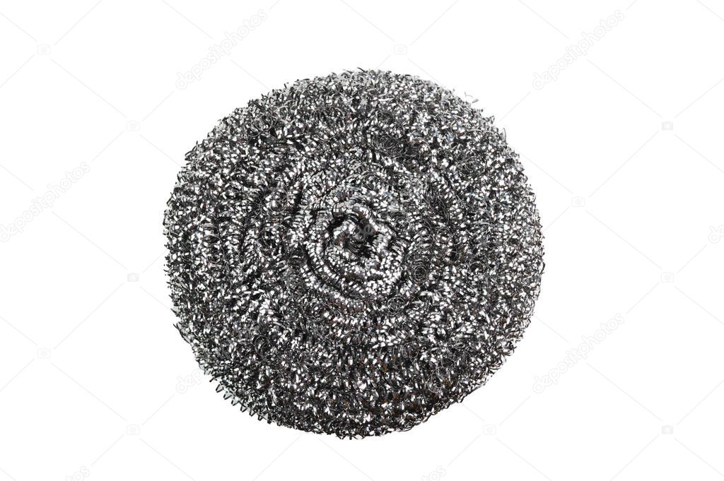 Metal sponge brush for dish cleaning isolated on a white background