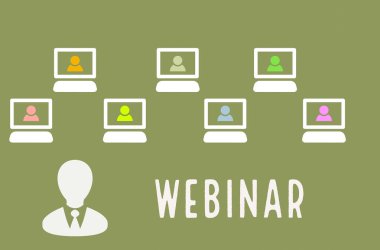 Webinar konseptinin bir çizimi. Pandemik koronavirüs veya covid-19 sırasındaki yeni iş normu