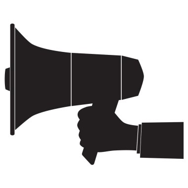 Siyah silhouette bir megafon ve el.