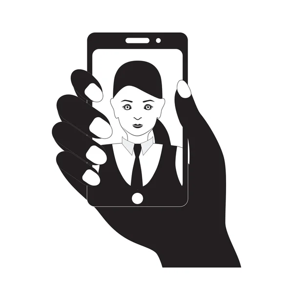 Zwarte silhouet selfie op mobiel apparaat. — Stockvector