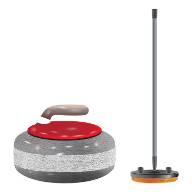 Curling equipment. Curling stone and broom. Curling. Sport.