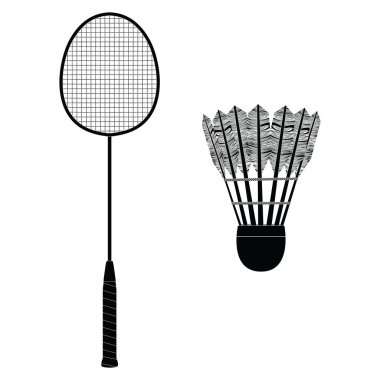 Badminton ekipmanı. Siluet. Badminton raketi ve Shuttlecock. Badminton 'da. Spor.. 