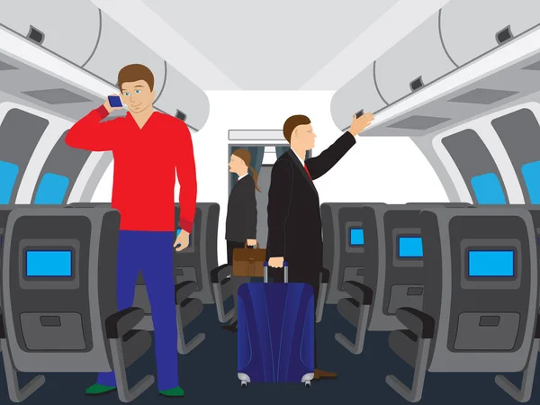 Passagers Dans Avion Intérieur Cabine Avion — Image vectorielle