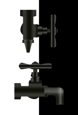 Siyah ve beyaz arka plan üzerinde iki su musluklar.