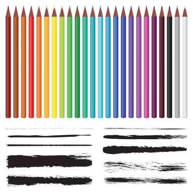 Renkli kalemler ve fırçalar.