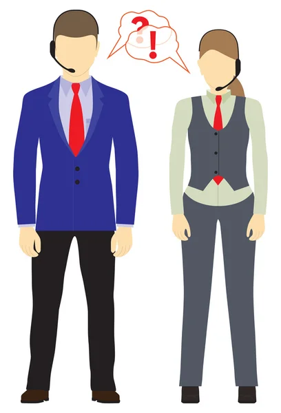 Hombre y mujer con auriculares. Centro de llamadas. Servicio de apoyo . — Vector de stock