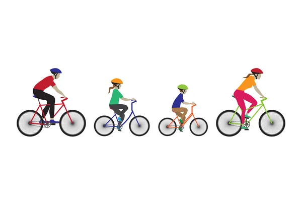 Πατέρα, μητέρα και τα παιδιά ποδηλασία. — Διανυσματικό Αρχείο