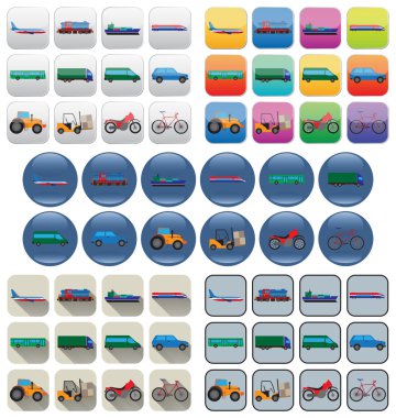 Transport icons in various styles.