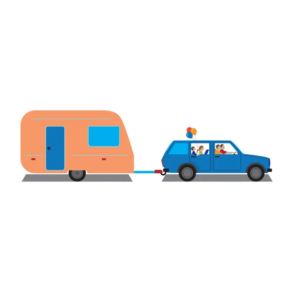 Family traveling by car with trailer. — Stock Vector