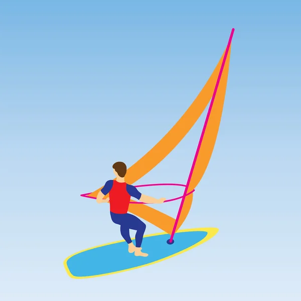 Windsurf em uma prancha para windsurf . — Vetor de Stock