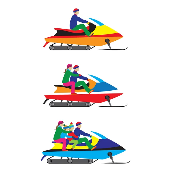 People, family on a Snowmobile. Winter sports. — Stock Vector