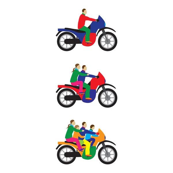 Människor, familj på en motorcykel. — Stock vektor