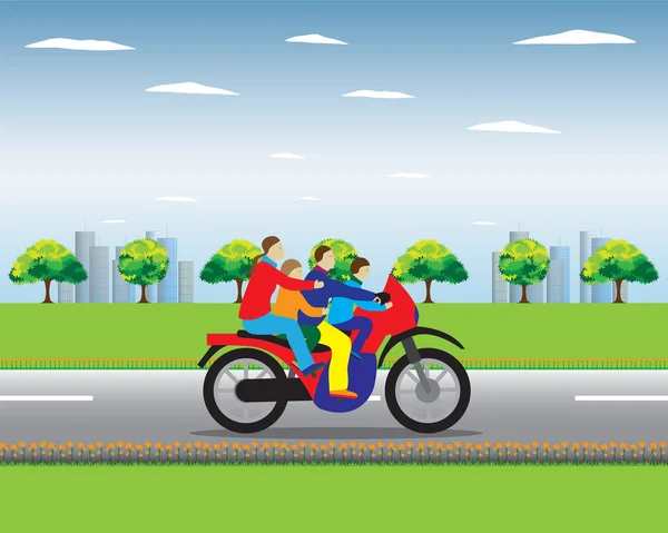 Familie op een motorfiets. — Stockvector