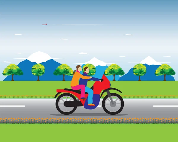 Pareja en moto . — Vector de stock