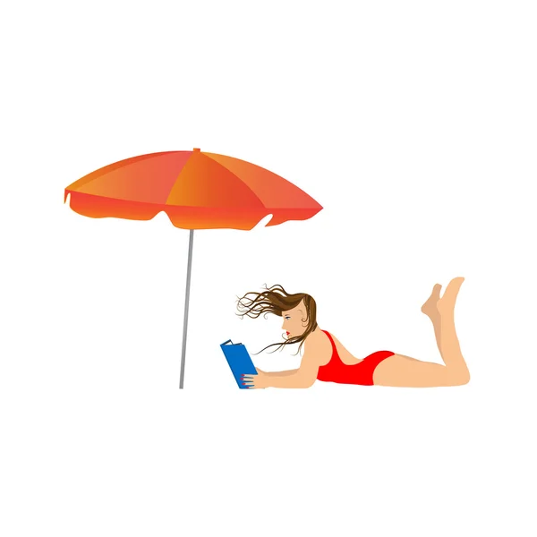 Young woman reading a book under an umbrella. — Stock Vector