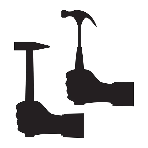 Black silhouette of a hand with a hammer. — Stock Vector