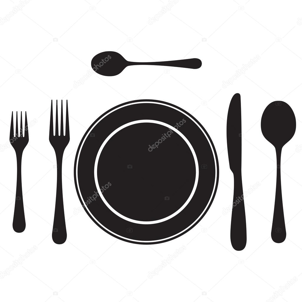 Black silhouettes of cutlery, tableware.