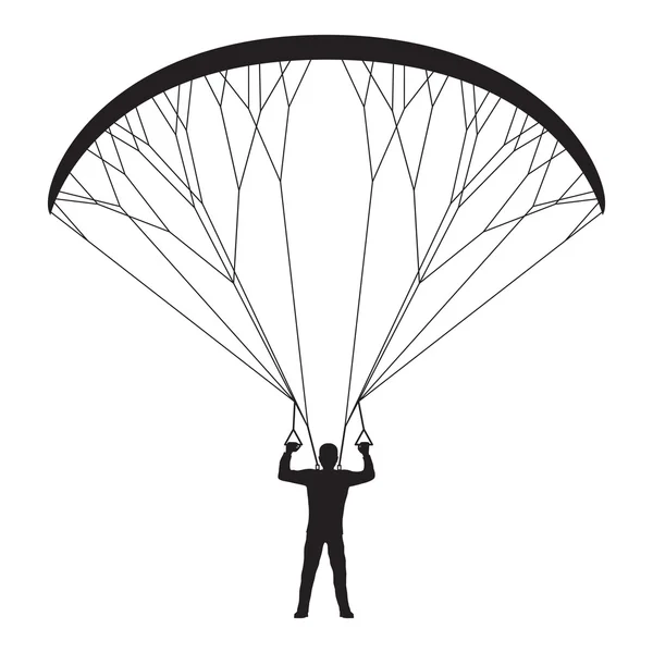 Black silhouette of a man with a paraglider. — Stock Vector