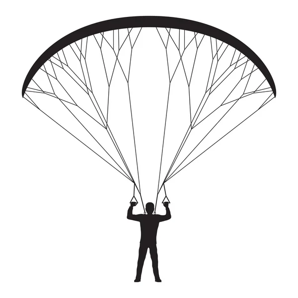 Silhouette noire d'un homme avec un parapente . — Image vectorielle